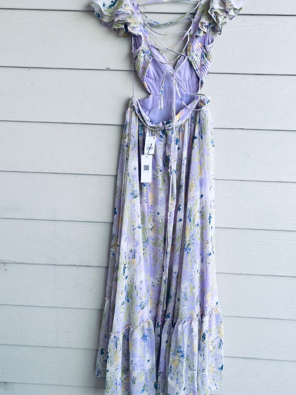 Astr The Label Primrose Maxi Dress - Lavender Aqua Floral Lace-Up-Back Size XS - Picture 11 of 15